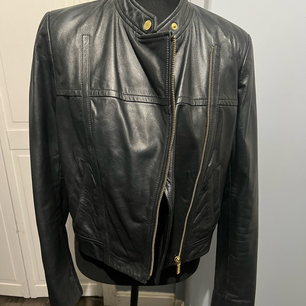 Black Leather Jacket with Gold Zippers